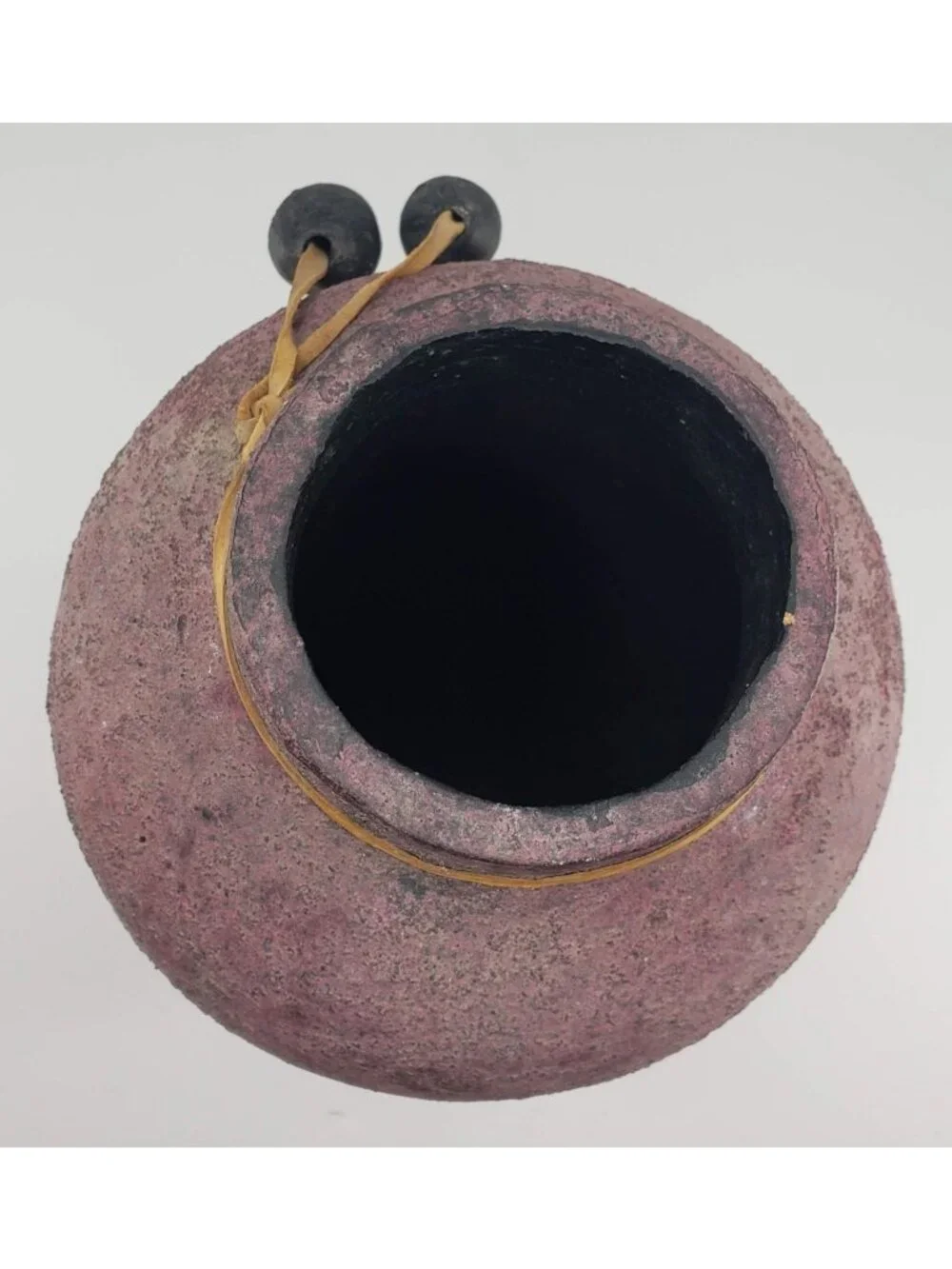 Raku Style Large Vase Rough Spackled Texture Leather Strap